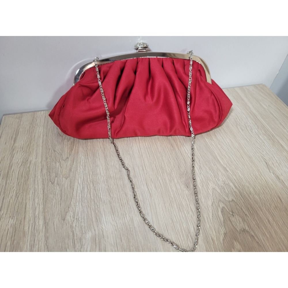 Lulu Townsend Red Clutch w/ Rhinestone Clasp & Chaine strap ‎  Purse Night Bag